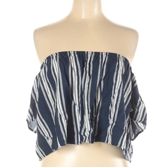 SHOW ME YOUR MUMU ELLA Striped Navy Blue Crop Top Womens LARGE NWT NEW - Picture 4 of 7